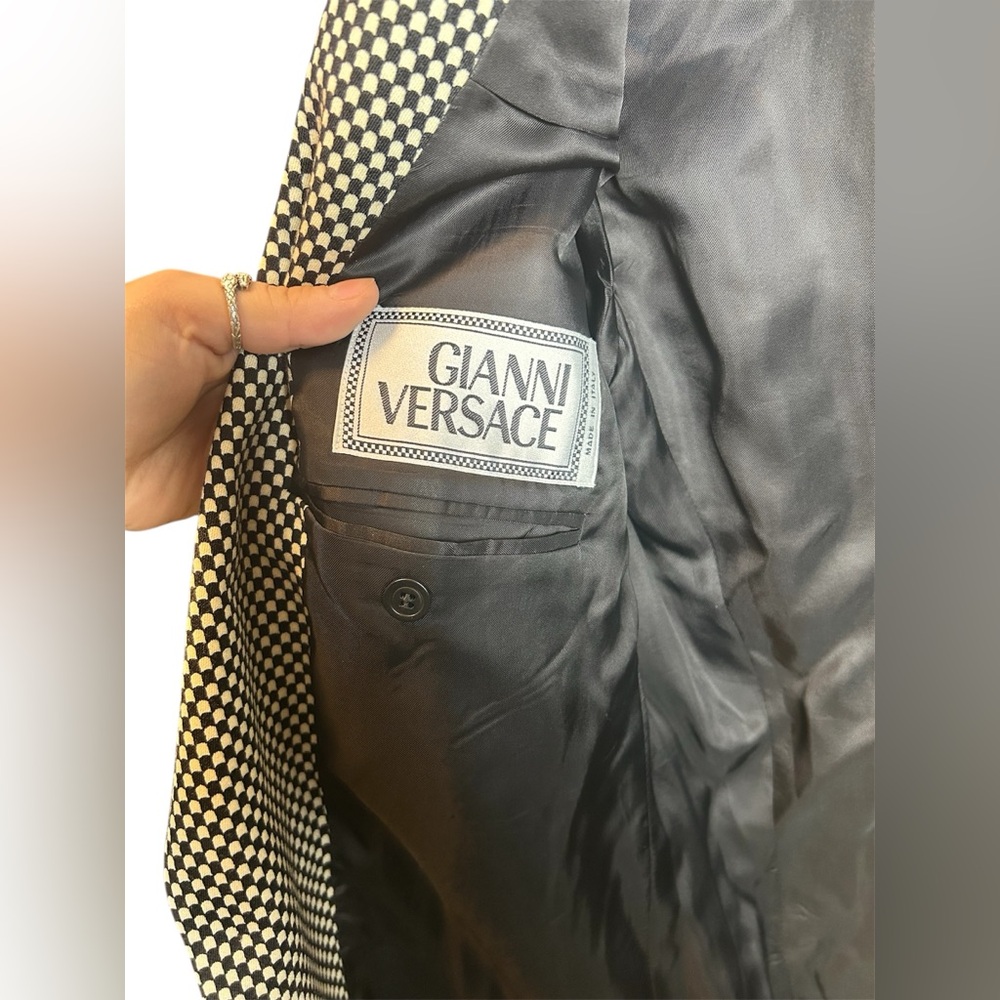 Vintage 90s Gianni Versace Black White Geometric Designer Men’s Blazer Size 40L - Picture 5 of 6